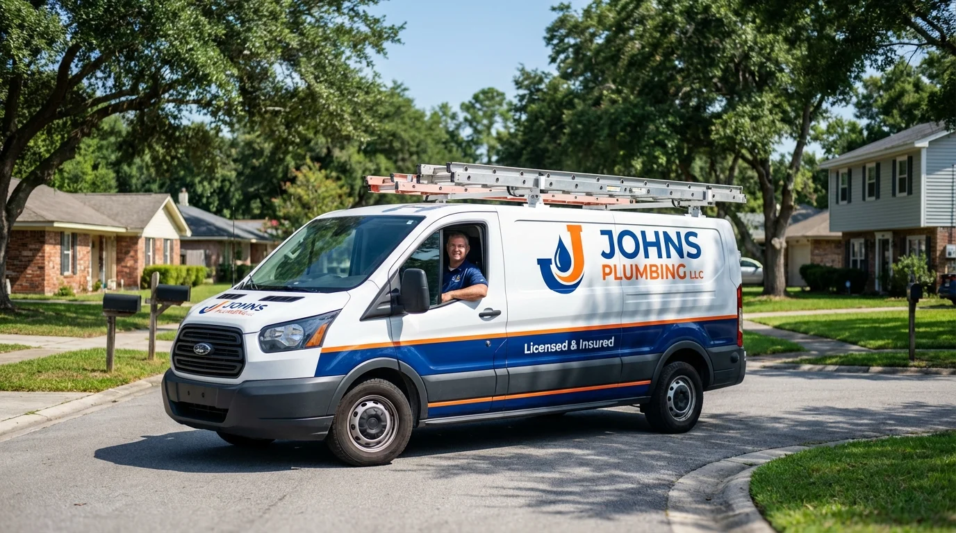 Johns Plumbing LLC service van in Linden, TN