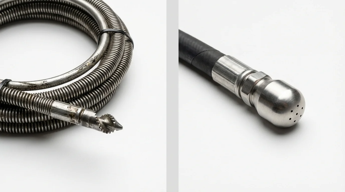 Drain snake cable and hydro jetting nozzle used for drain cleaning in Linden, TN
