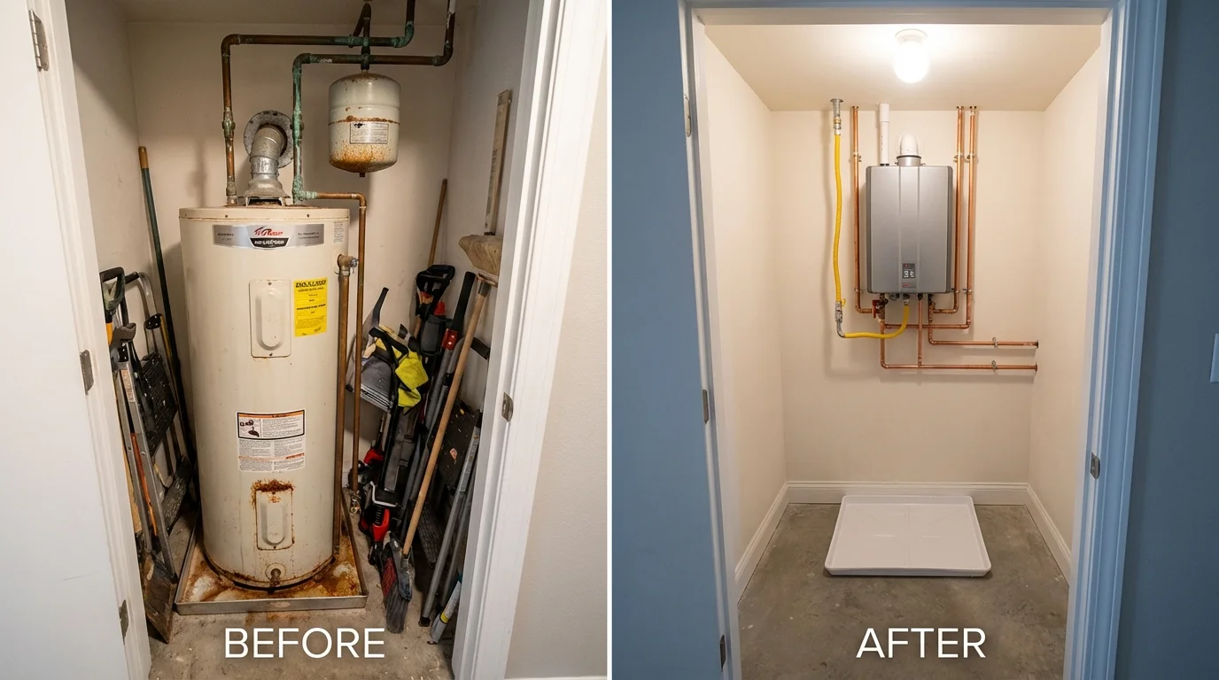 Tank water heater versus wall-mounted tankless unit comparison for Linden, TN homeowners